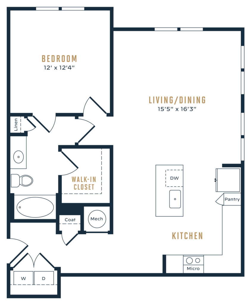 A2 One-Bedroom Luxury Apartment Floor Plan