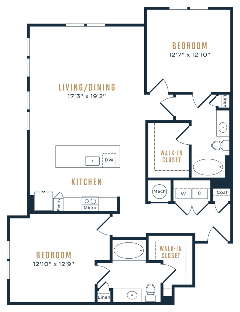 B2 Two Bed/Two Bath Floor Plan - Two-Bedroom Sanctuary at Allora Friendswood